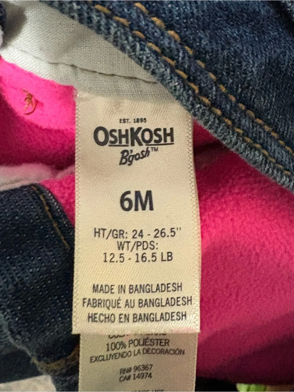 OshKosh B'gosh Flannel Lined Blue Denim Overalls for Baby GirlSize 6 Months EUC